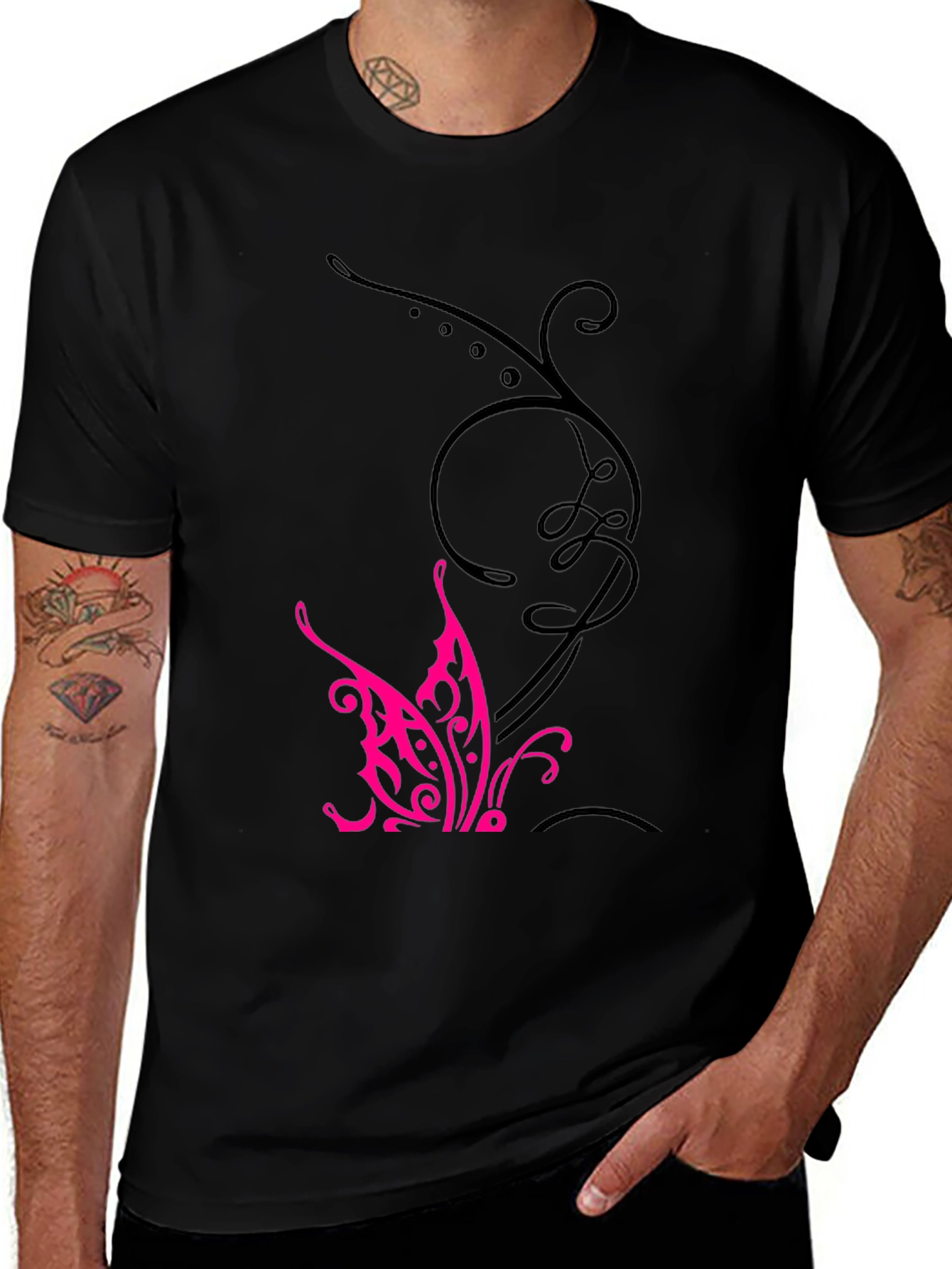 Black Tee with Butterfly Design