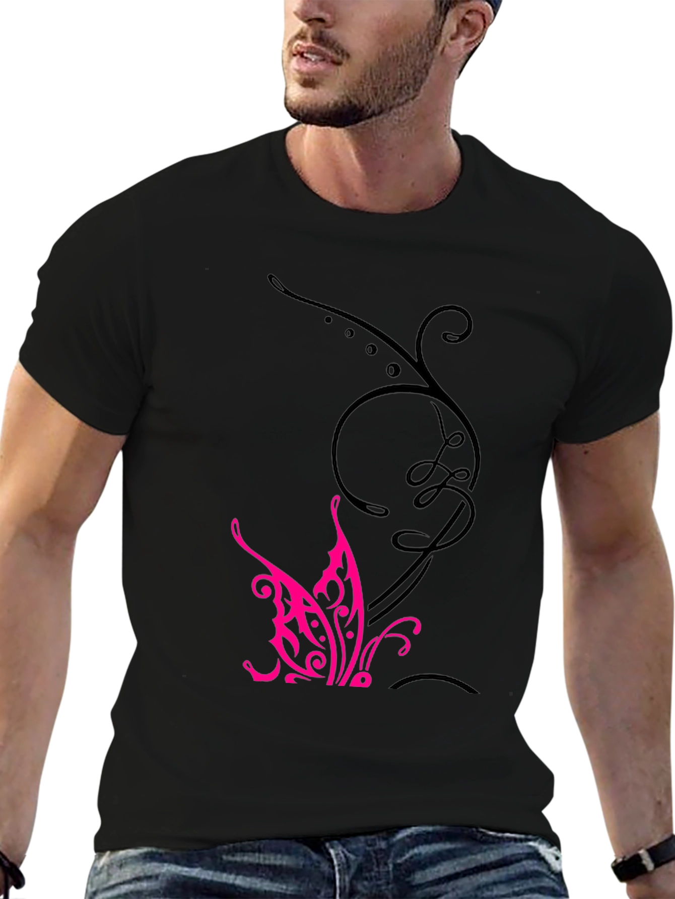 Black Tee with Butterfly Design