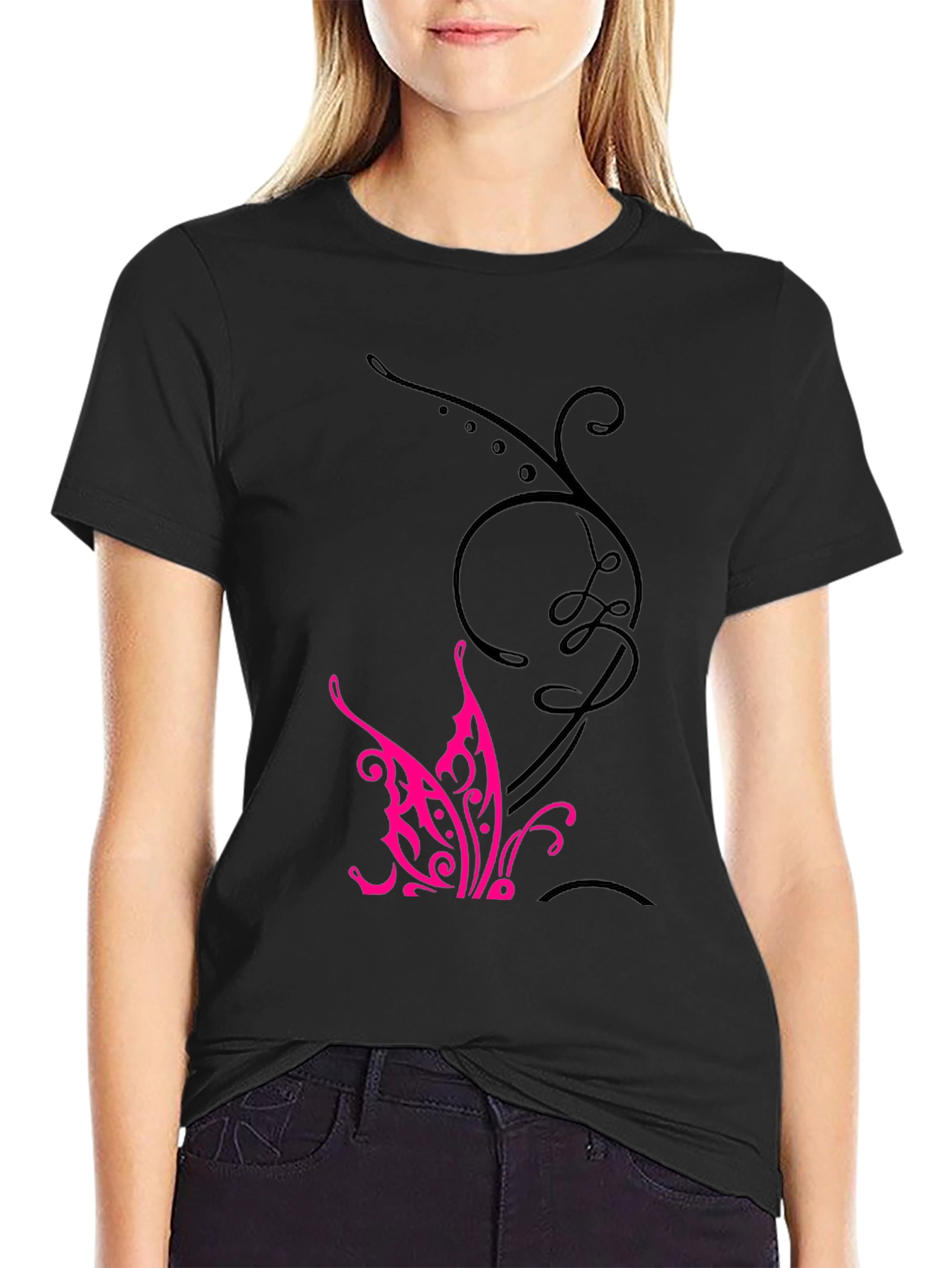 Black Tee with Butterfly Design