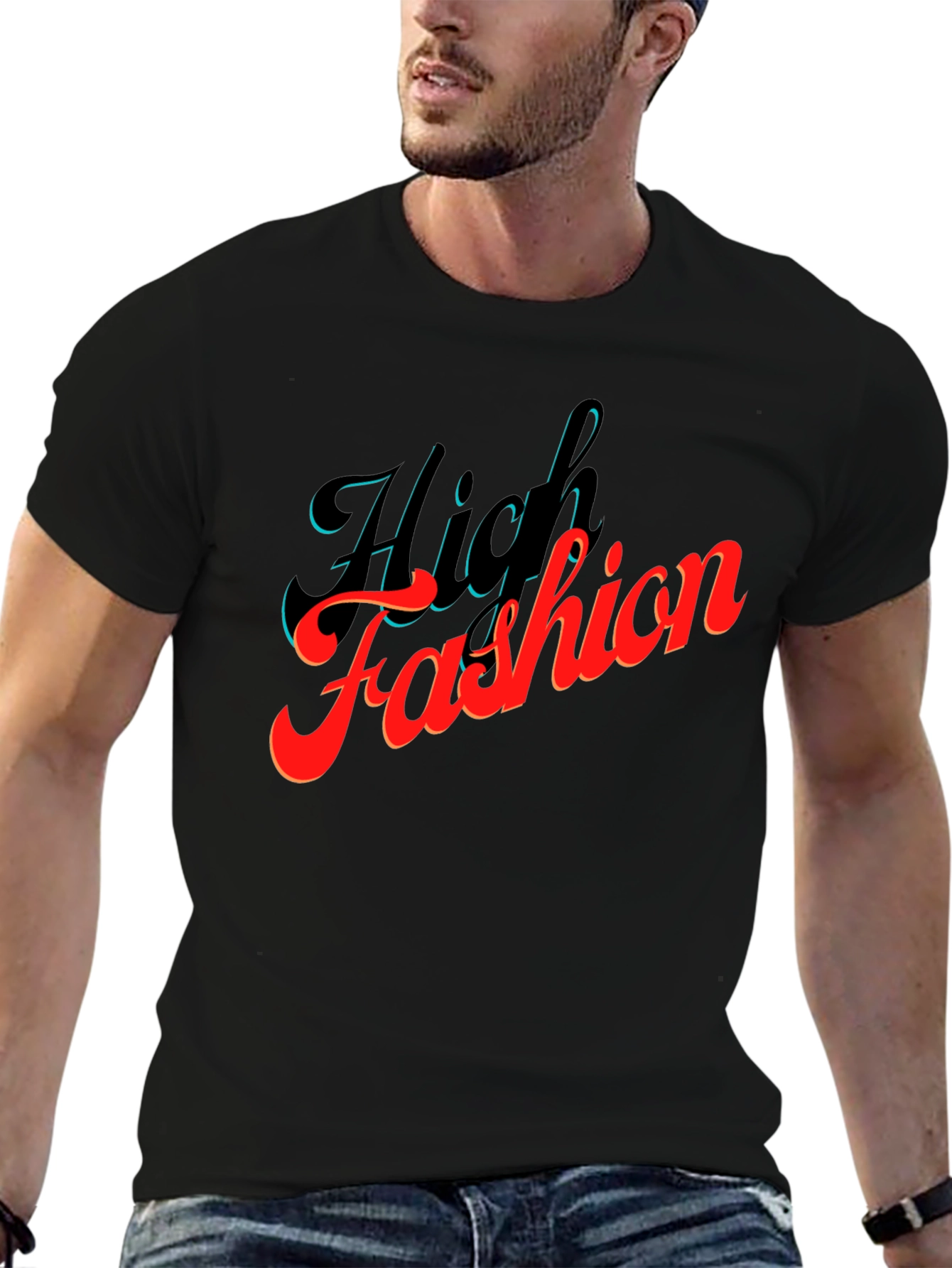 High Fashion Graphic Tee - Stylish Black T-Shirt