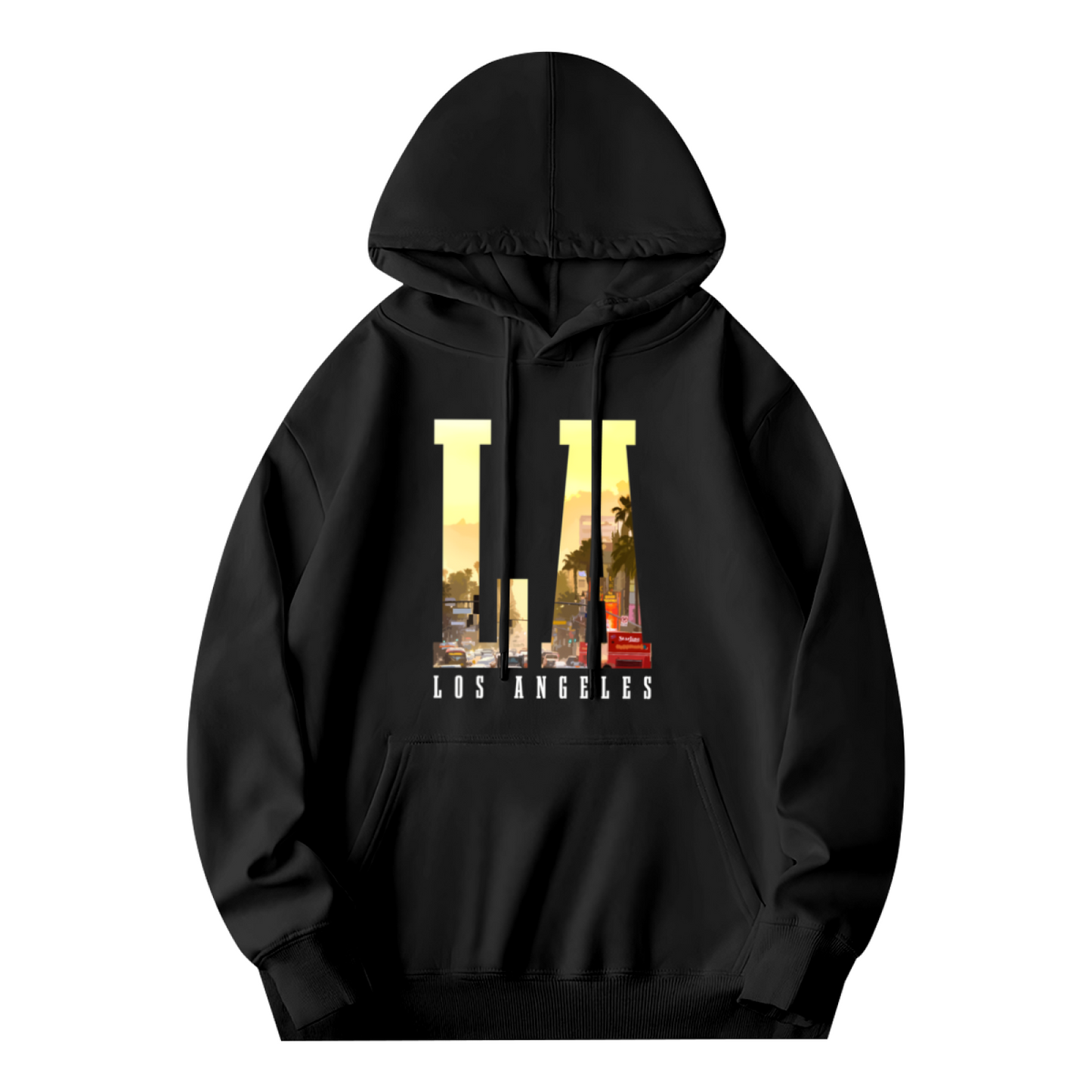 LA City Skyline Letter Black Hoodie, Los Angeles Vibe Soft Unisex Comfort Sweatshirt