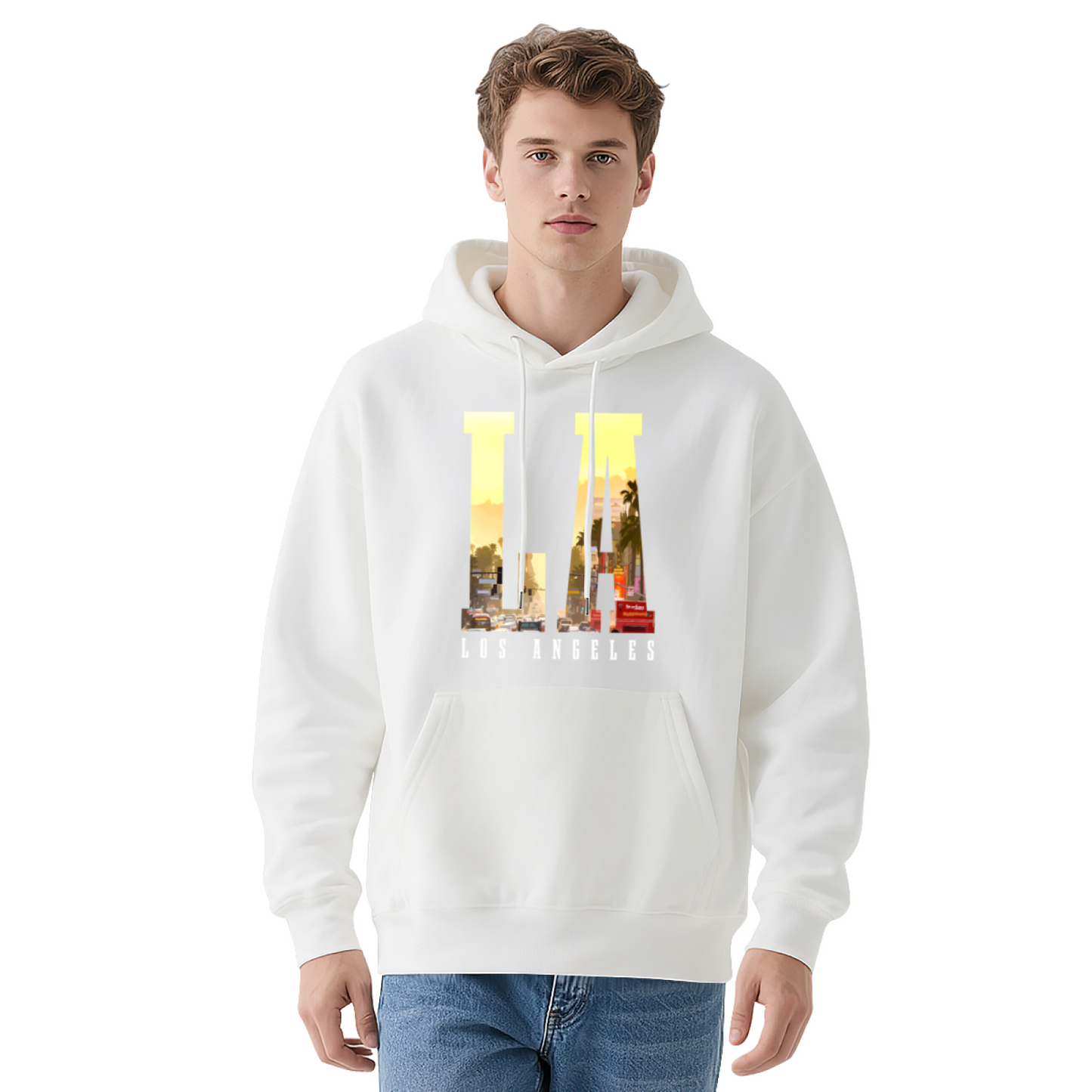 LA City Skyline Letter Black Hoodie, Los Angeles Vibe Soft Unisex Comfort Sweatshirt