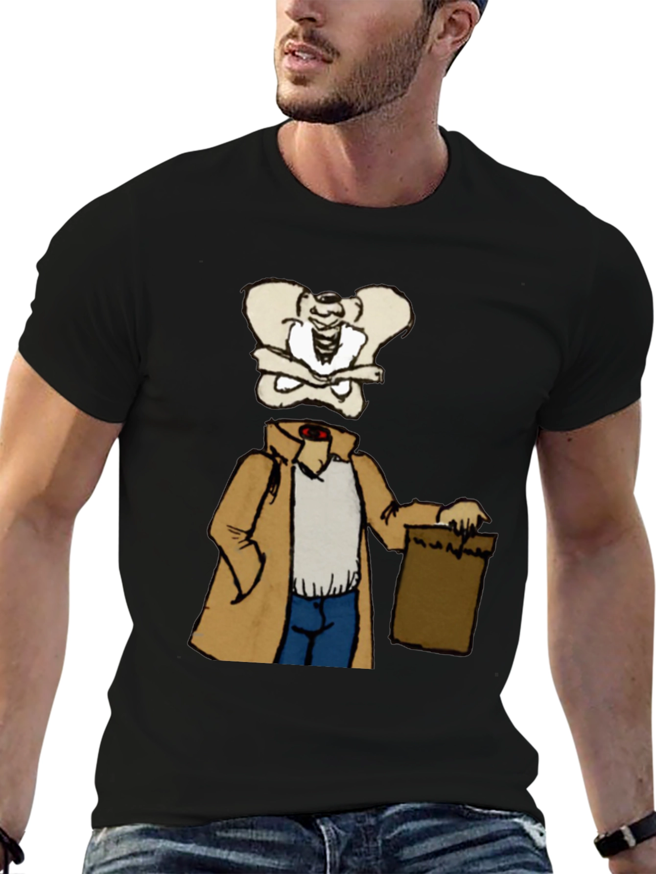 Funny Skeleton Trench Coat Graphic Tee