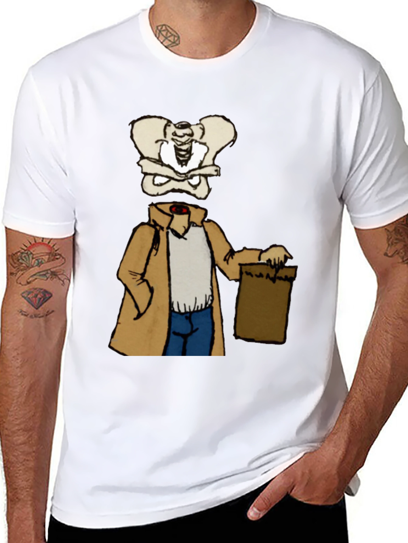 Funny Skeleton Trench Coat Graphic Tee