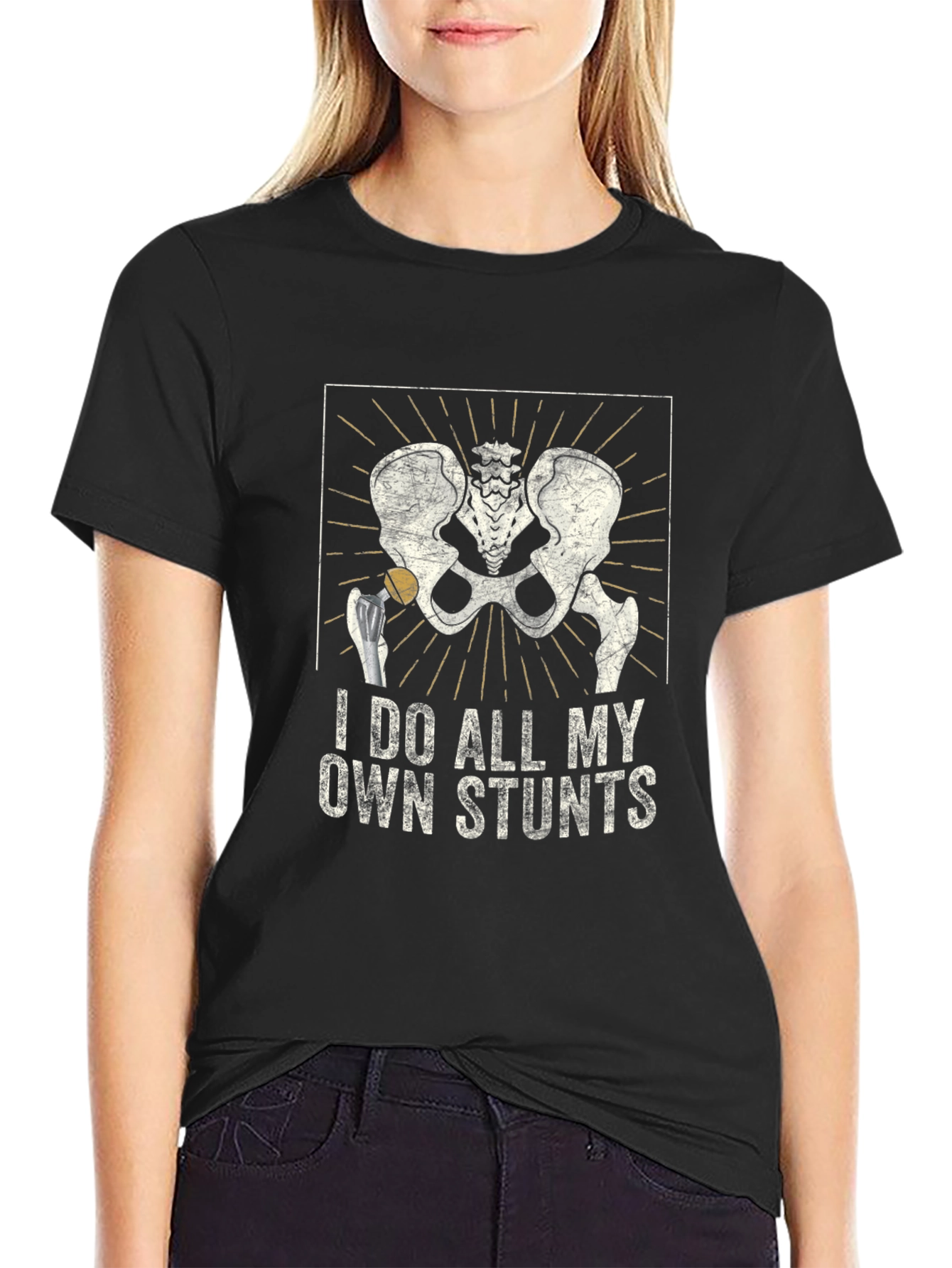 I Do All My Own Stunts Skeleton Hip T-Shirt
