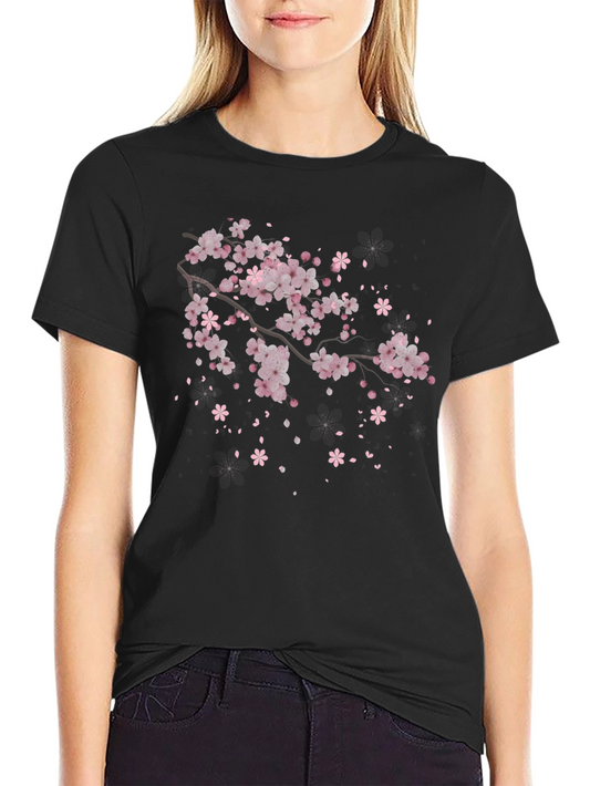 Cherry Blossom Branch Black T-Shirt