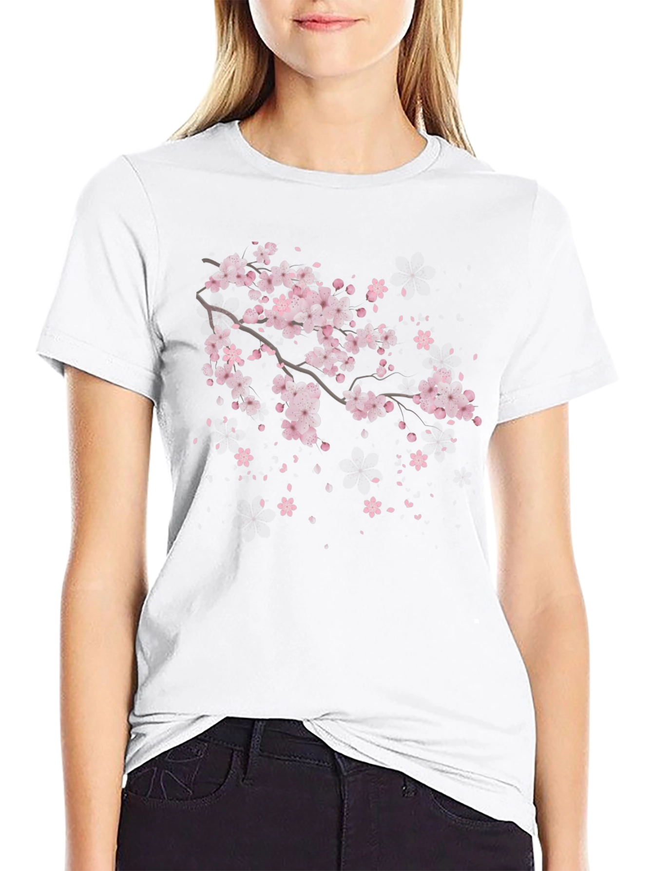 Cherry Blossom Branch Black T-Shirt