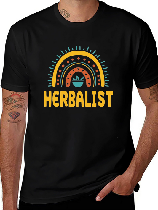 Herbalist T-Shirt with Rainbow Mortar Design - Black