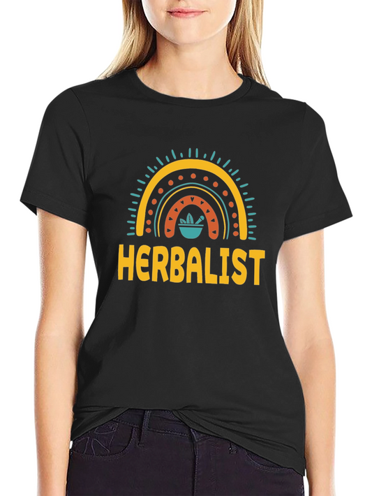 Herbalist T-Shirt with Rainbow Mortar Design - Black