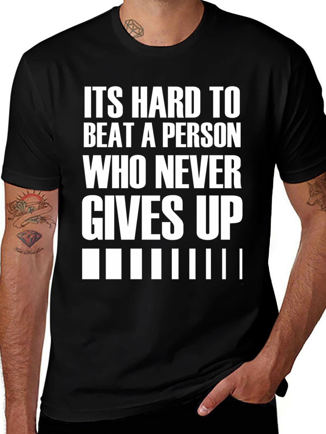 Motivational Black T-Shirt: Never Give Up