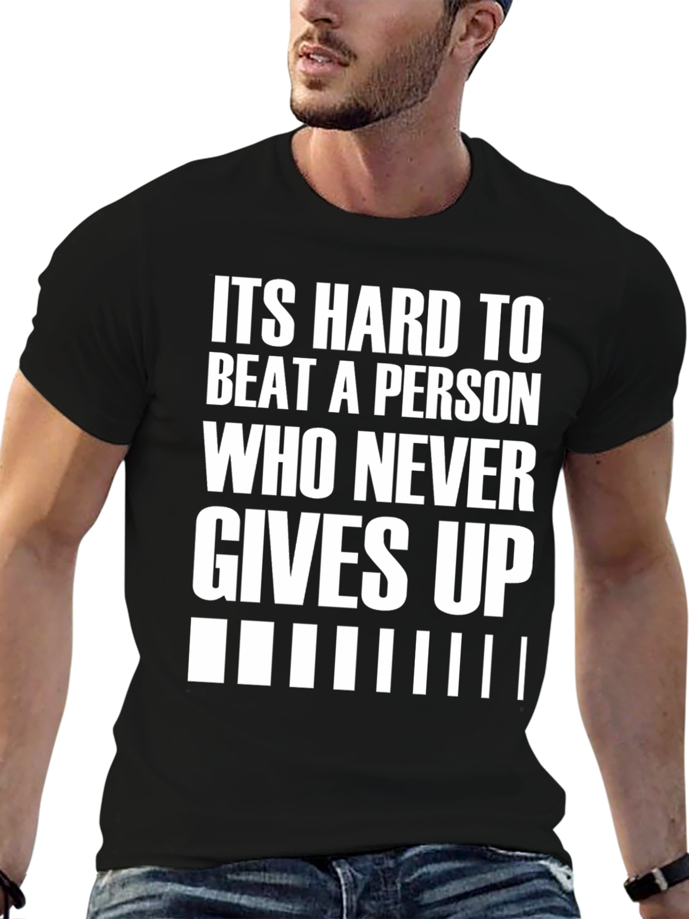 Motivational Black T-Shirt: Never Give Up