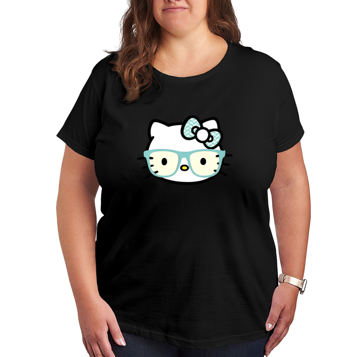 Nerdy Glasses Style Hello Kitty Cute Plus Size Women T?Shirt