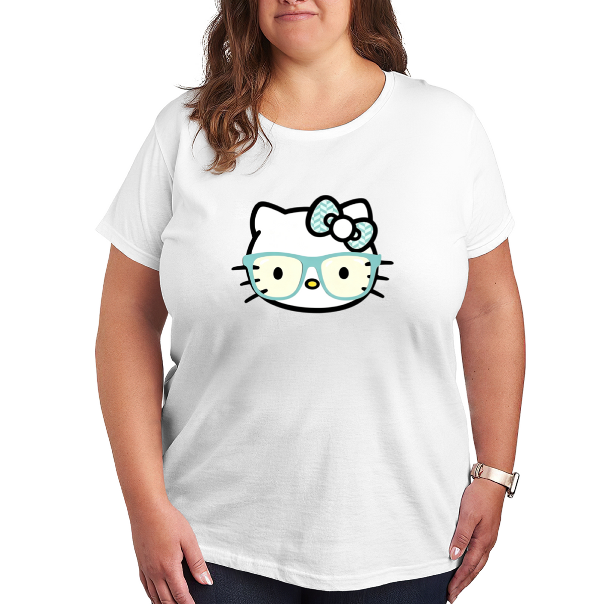 Nerdy Glasses Style Hello Kitty Cute Plus Size Women T?Shirt