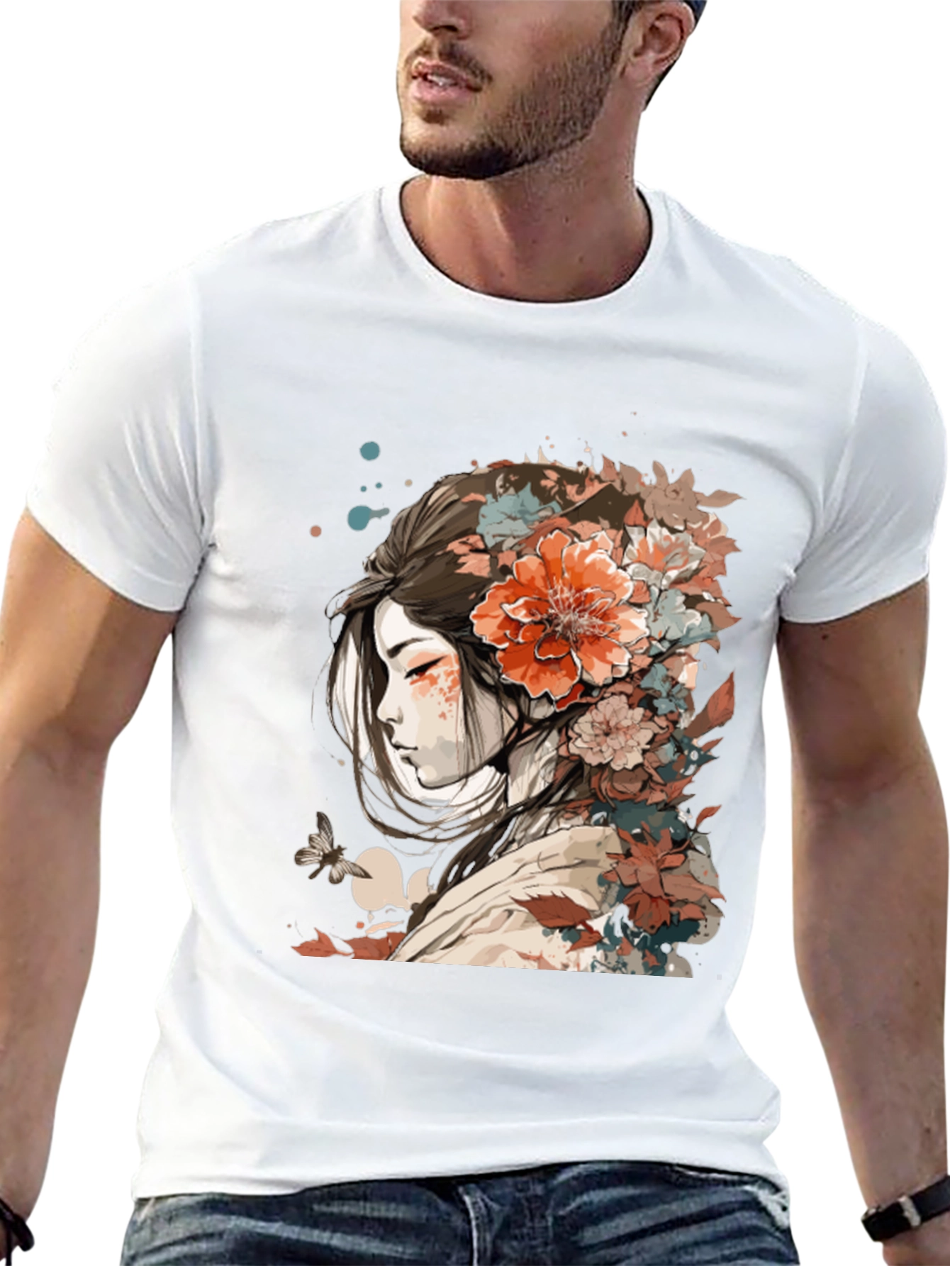Floral Geisha Graphic Tee - Stylish Comfort