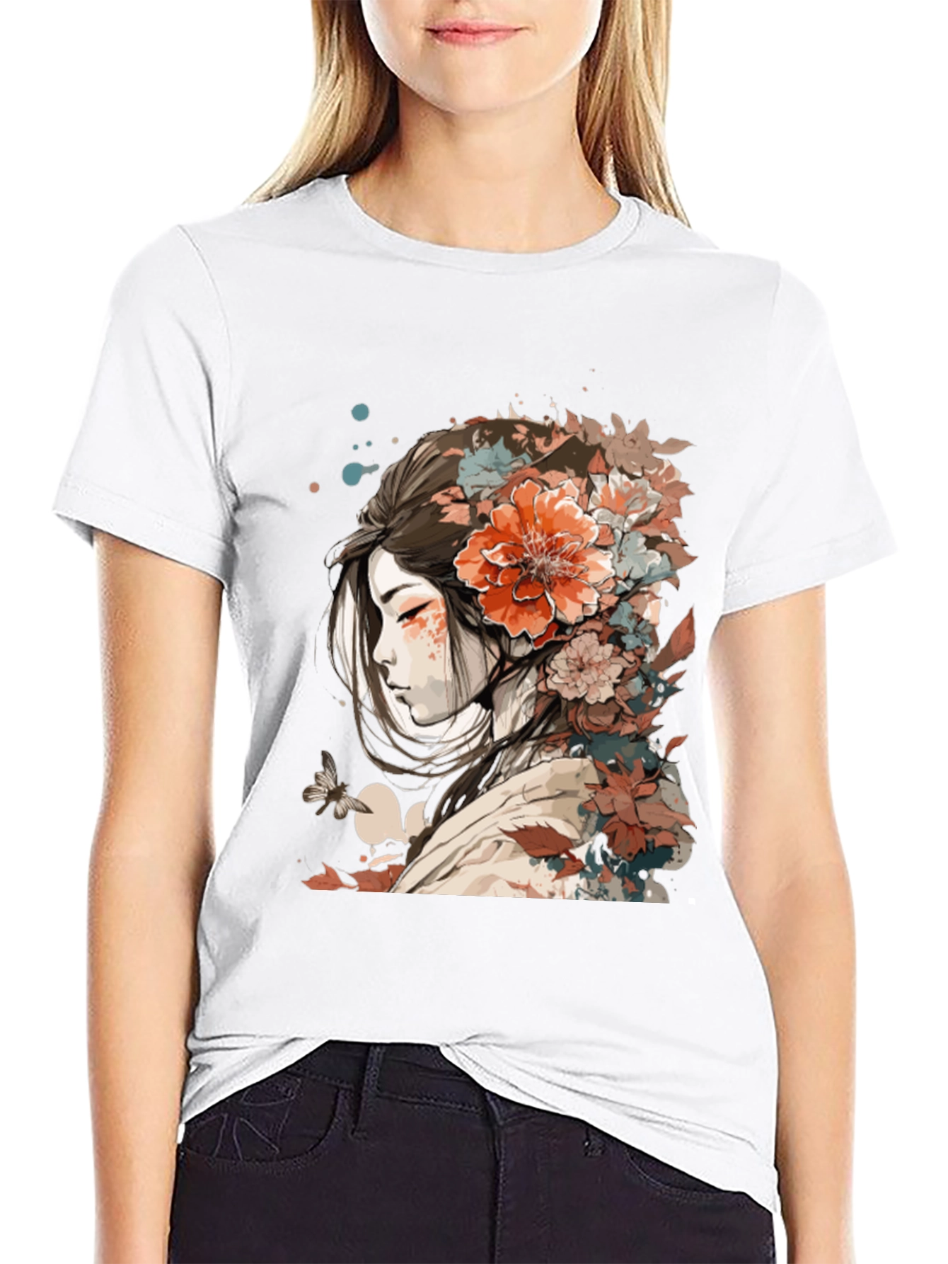 Floral Geisha Graphic Tee - Stylish Comfort