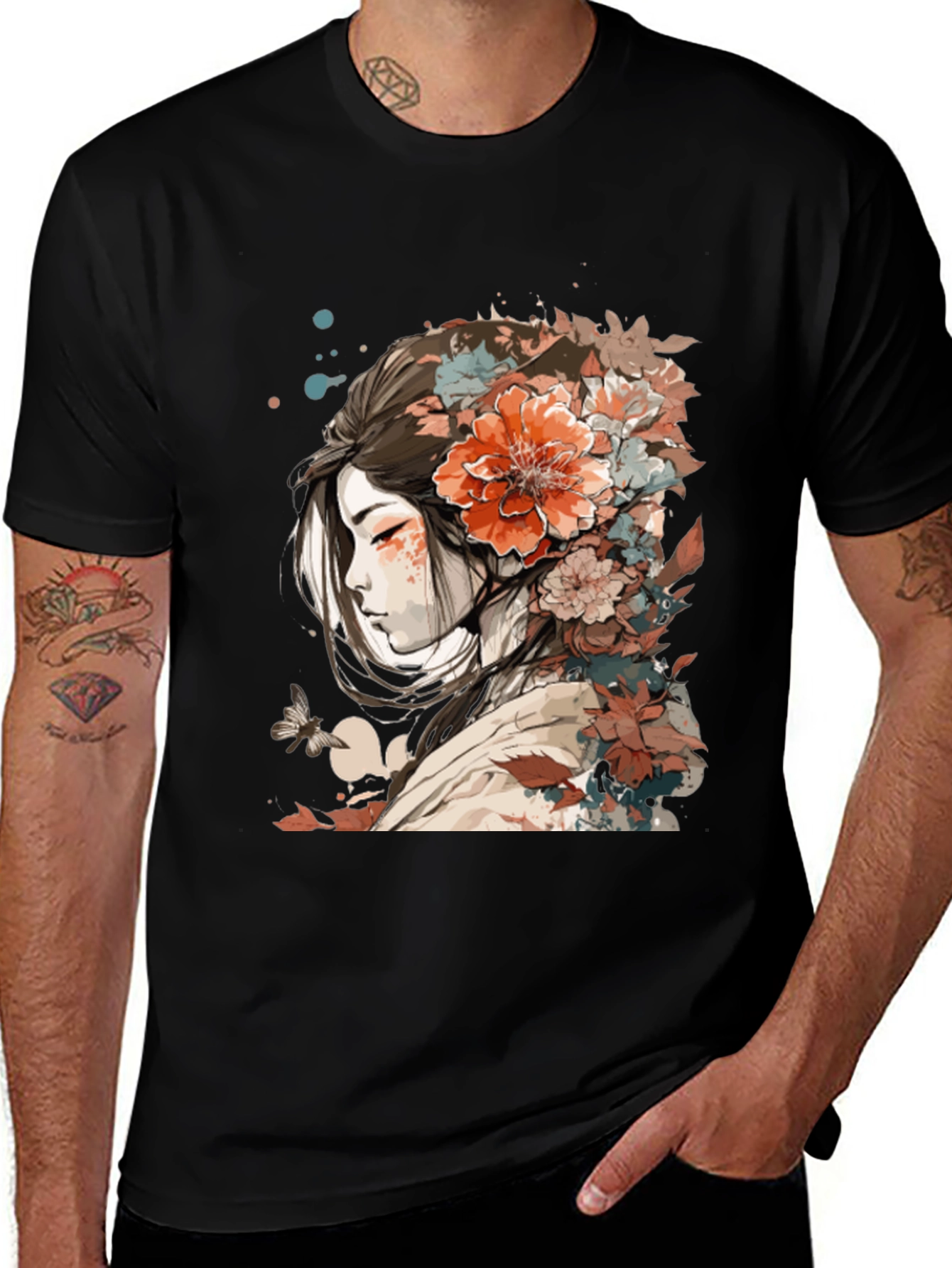 Floral Geisha Graphic Tee - Stylish Comfort