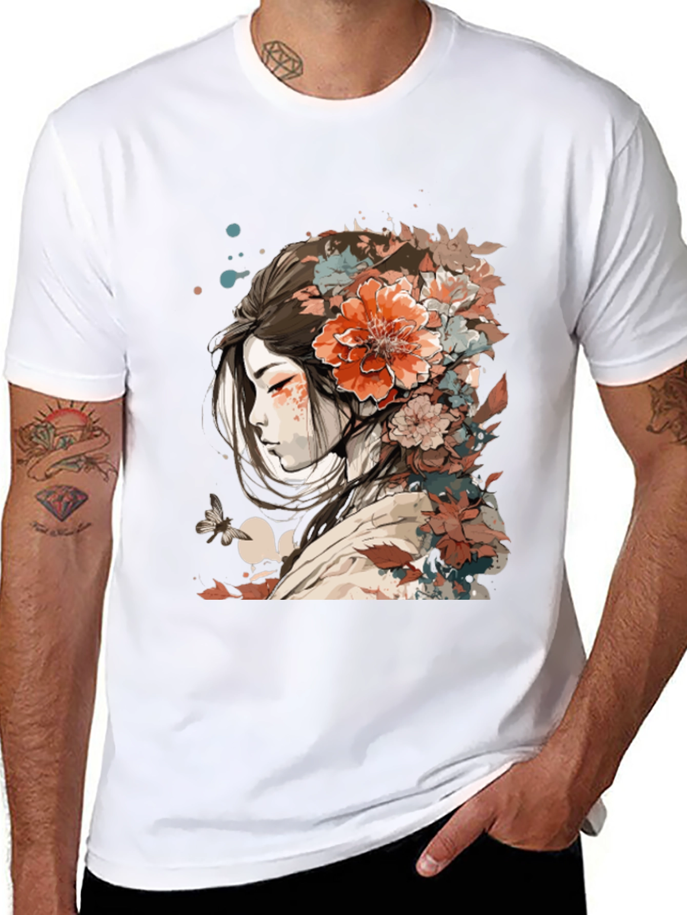 Floral Geisha Graphic Tee - Stylish Comfort