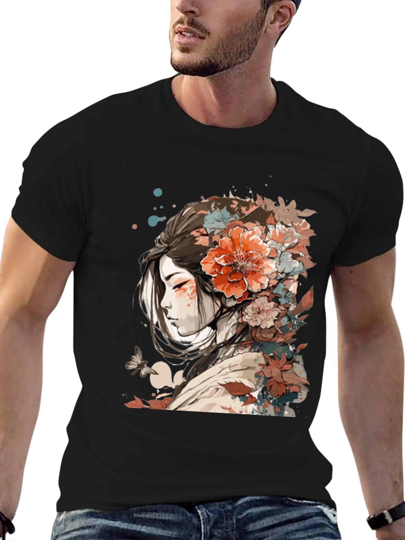 Floral Geisha Graphic Tee - Stylish Comfort