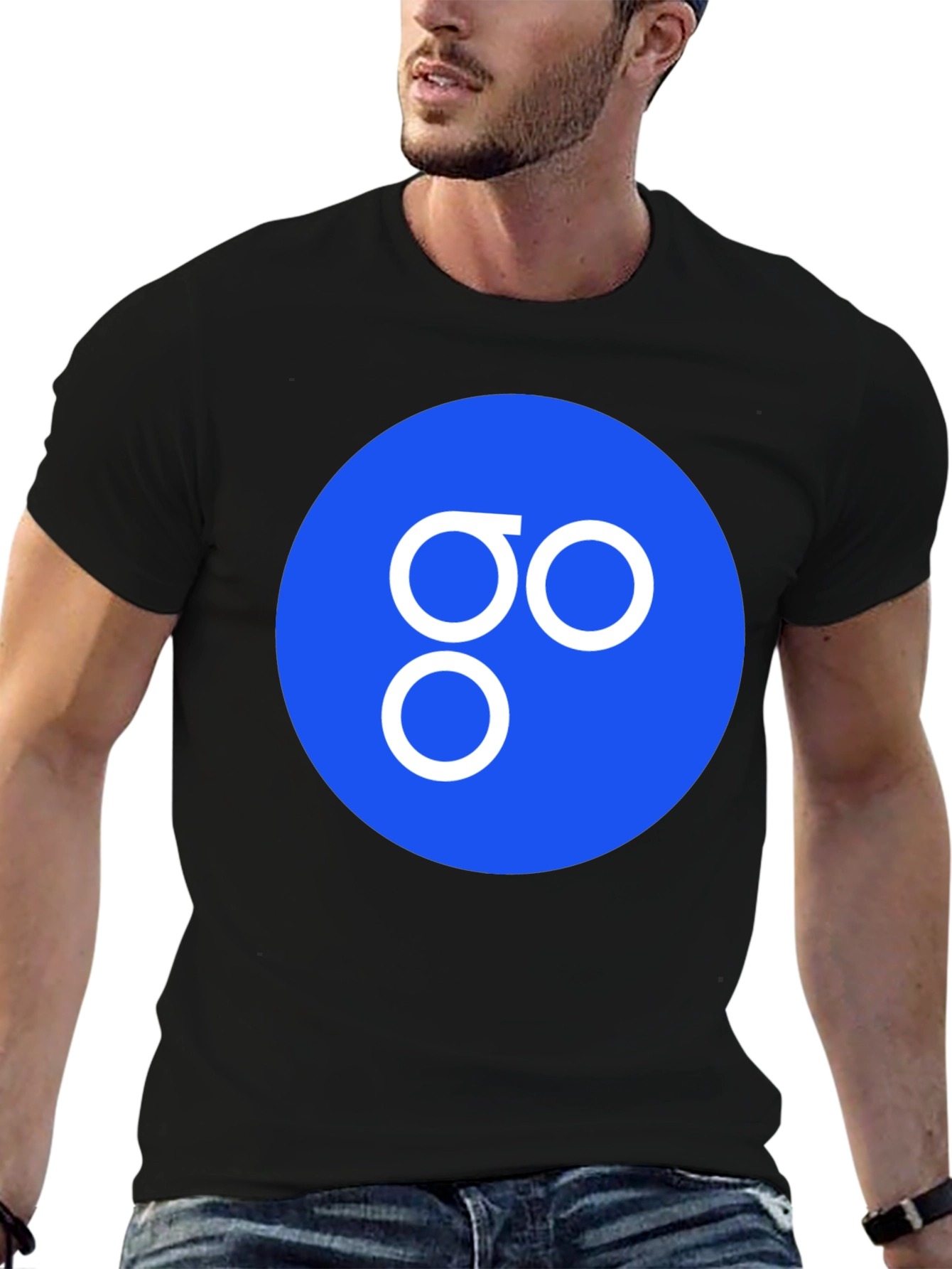 Blue Circle GO Logo Black T-Shirt Casual Cotton Tee