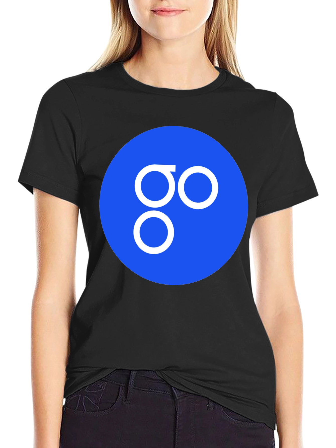 Blue Circle GO Logo Black T-Shirt Casual Cotton Tee