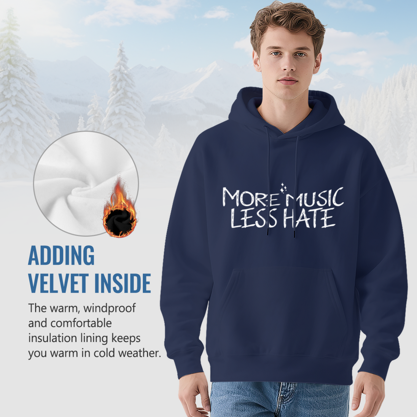 More Music Less Hate Simple Text Unisex Hoodie, Ultra Soft Comfort Street Wear
