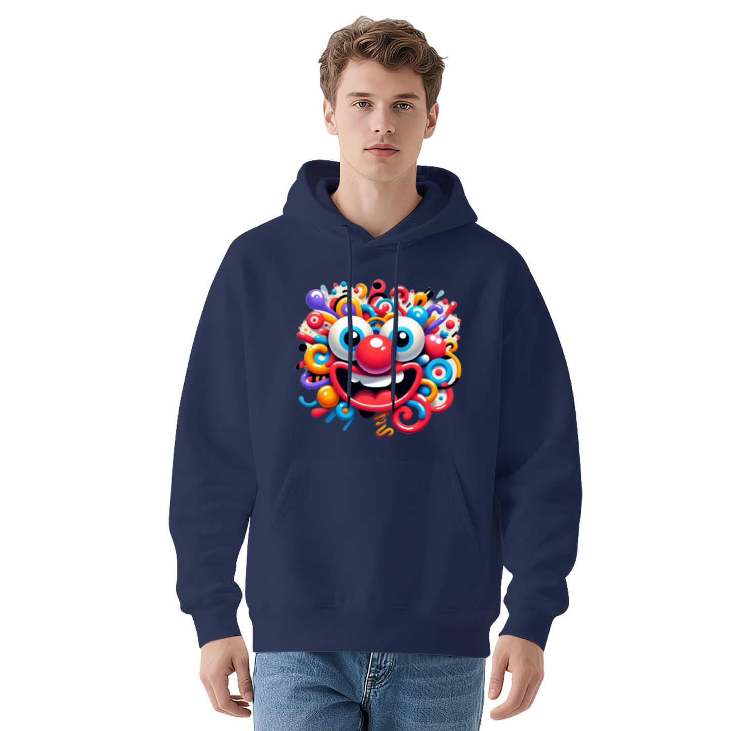 Colorful Abstract Clown Cartoon Print Hoodie, Comfort Trendy Street Top