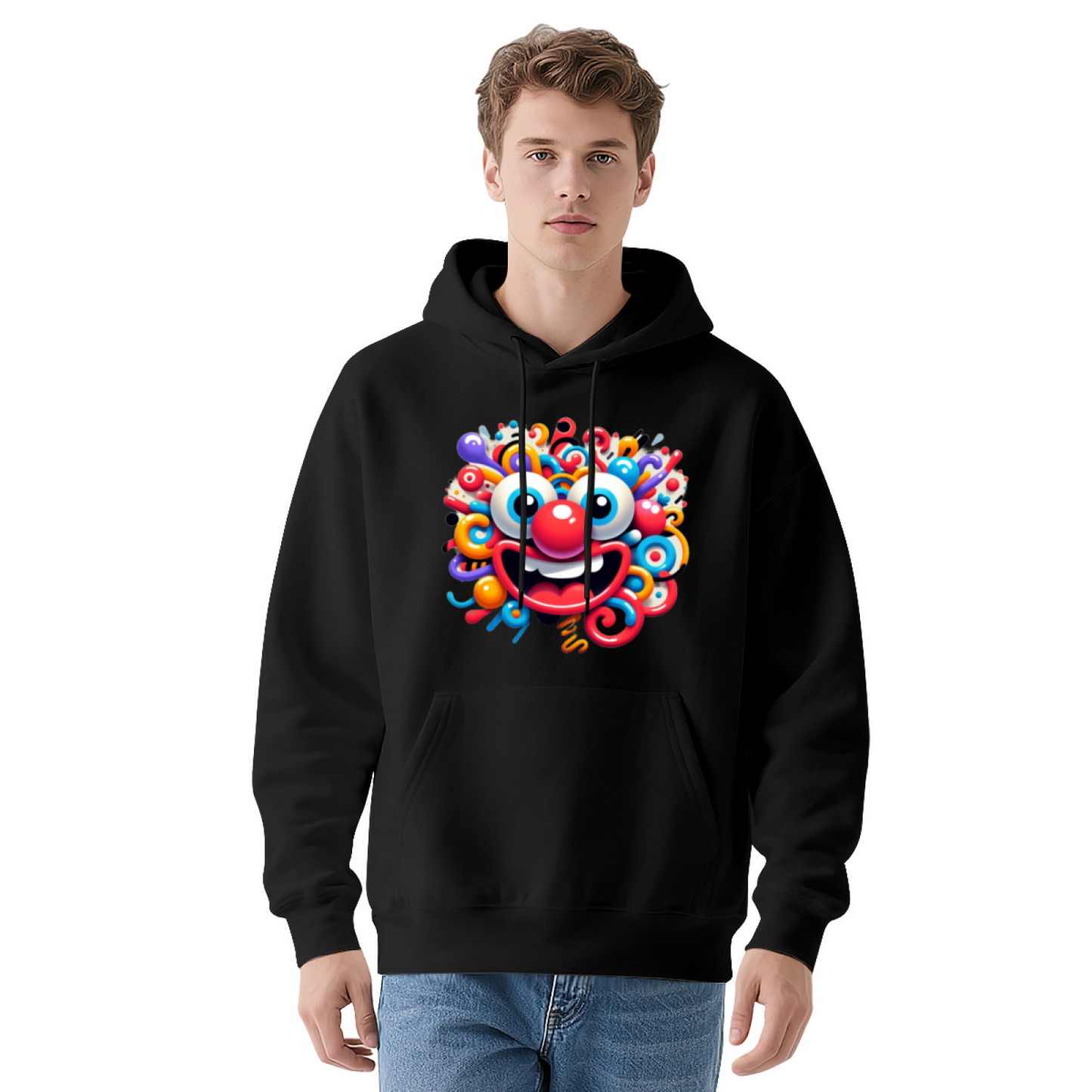 Colorful Abstract Clown Cartoon Print Hoodie, Comfort Trendy Street Top
