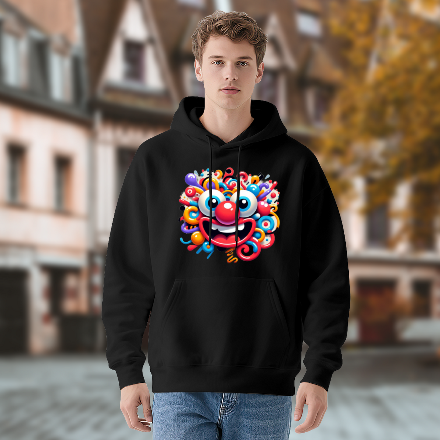 Colorful Abstract Clown Cartoon Print Hoodie, Comfort Trendy Street Top
