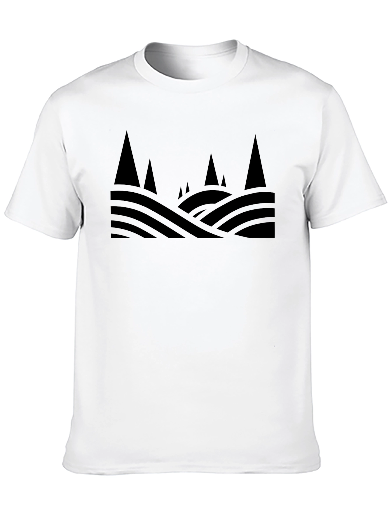 Mens Black Graphic Tee - Abstract Mountain Design