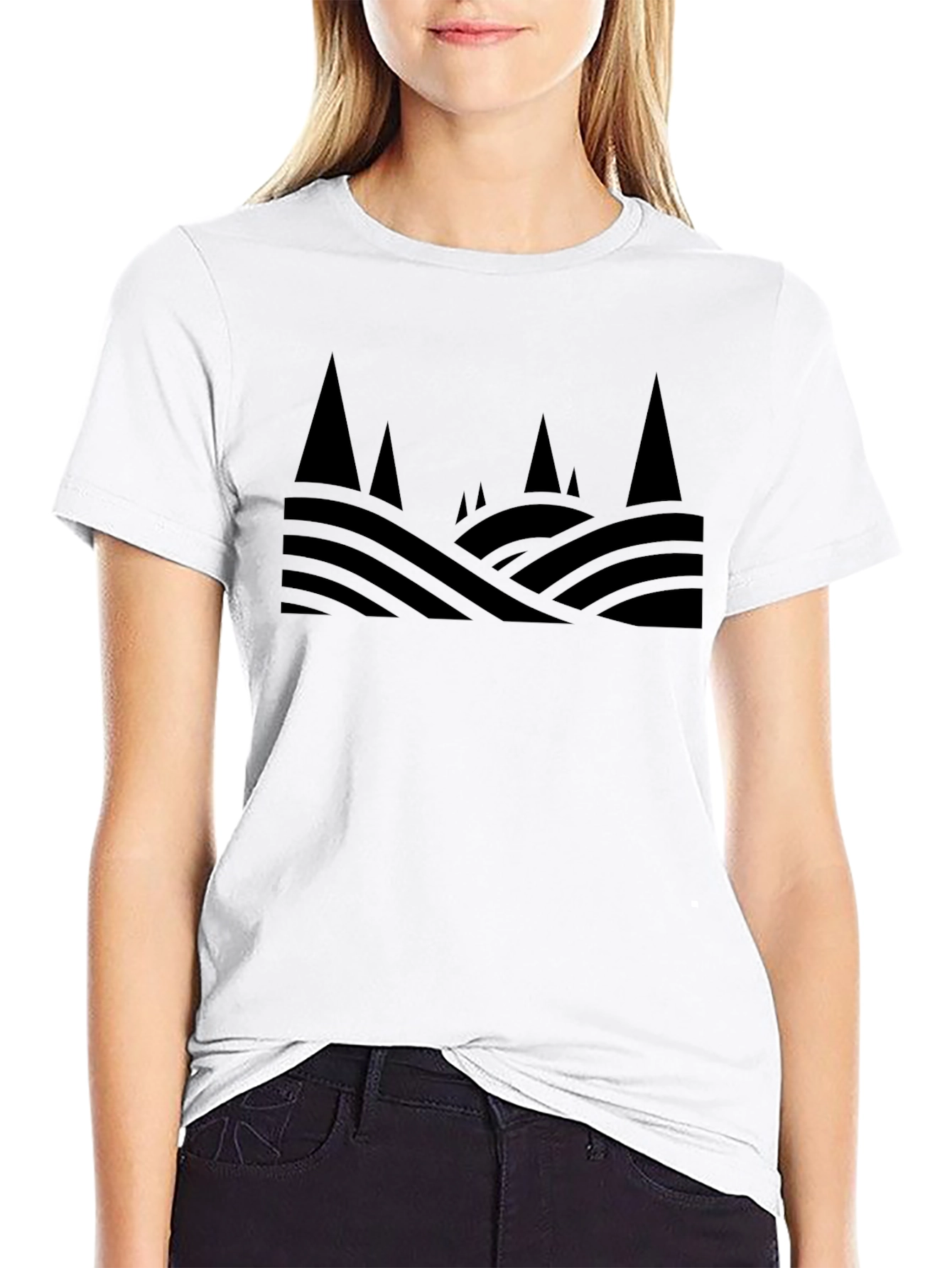 Mens Black Graphic Tee - Abstract Mountain Design