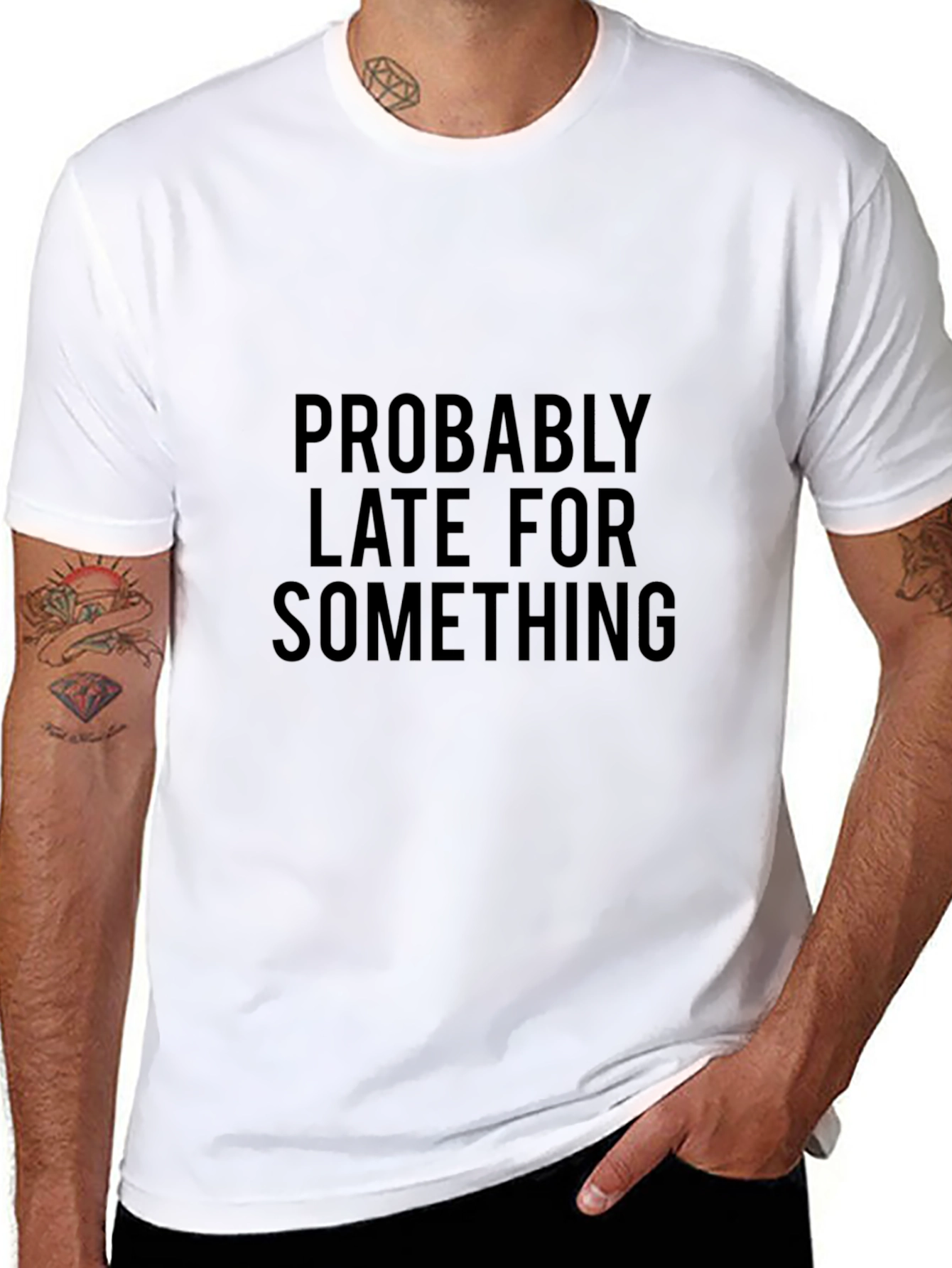 Funny Probably Late Black Cotton T-Shirt
