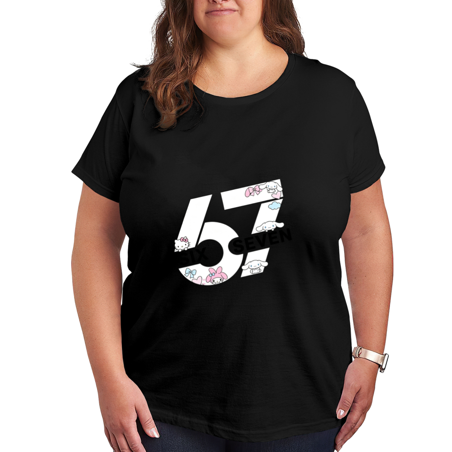 Sanrio Characters Number 57 Stylish Plus?Size Black Women T?Shirt