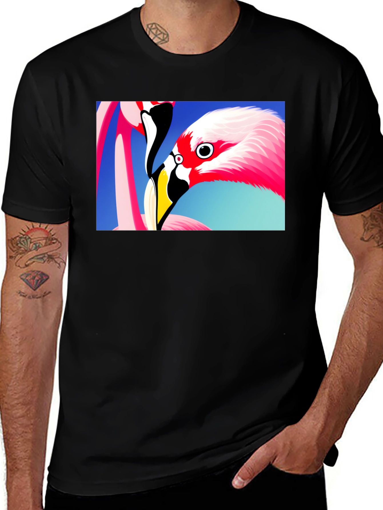 Flamingo Graphic Tee - Stylish Black T-Shirt