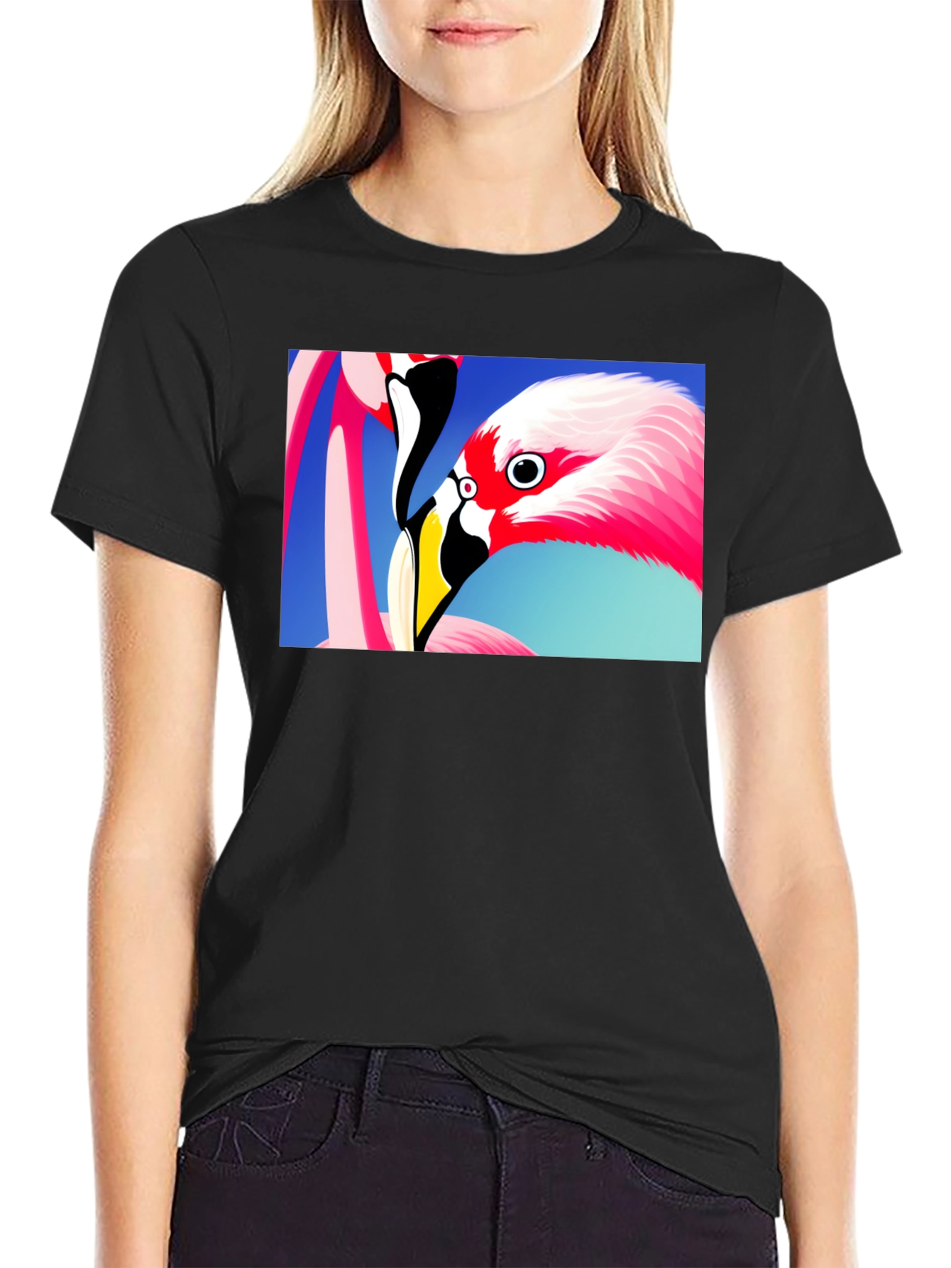 Flamingo Graphic Tee - Stylish Black T-Shirt