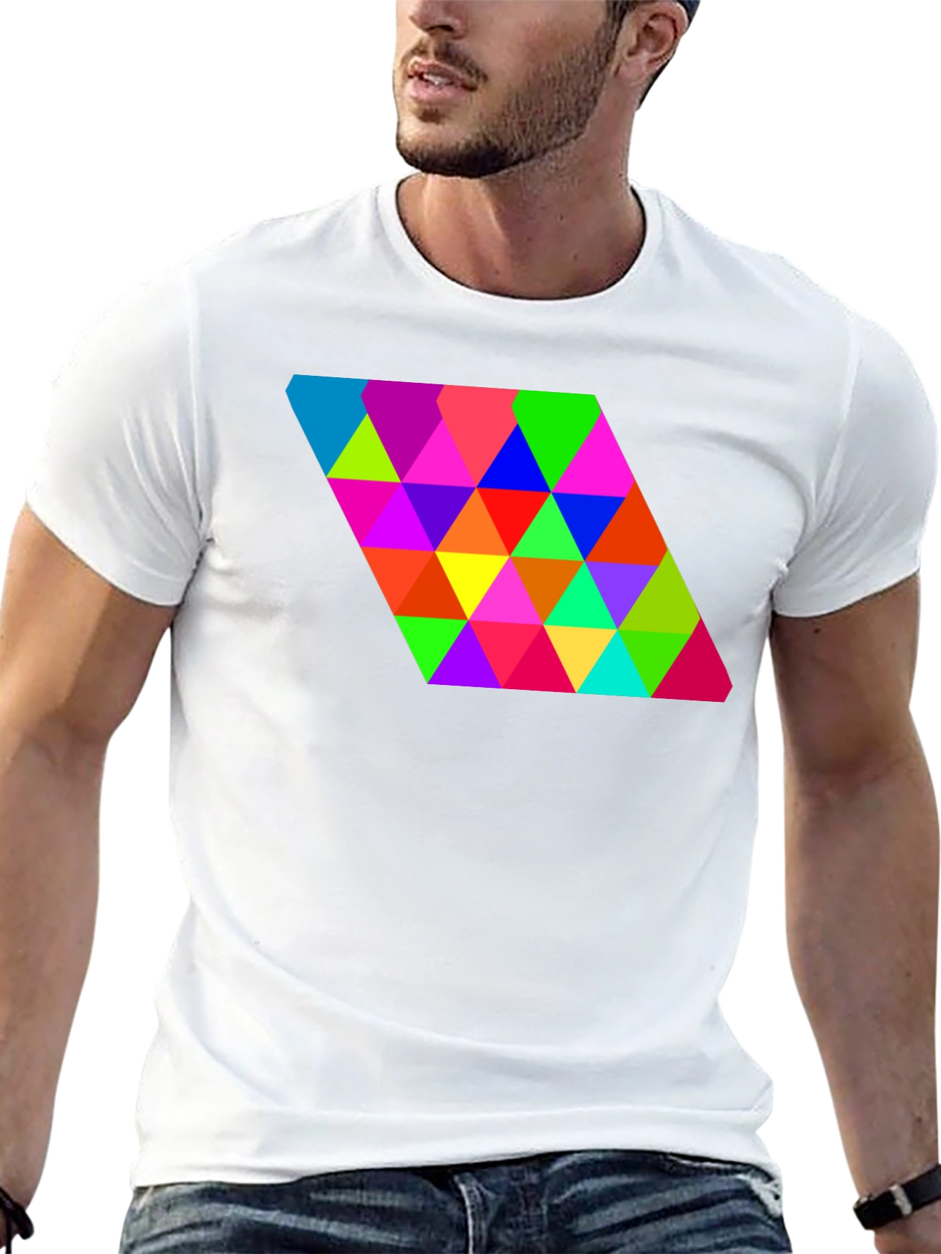 Geometric Triangle Pattern Black Tee
