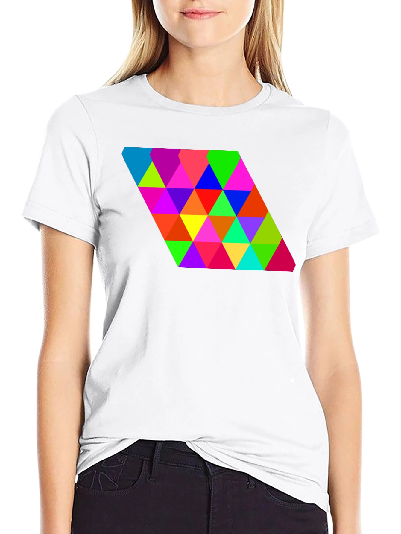 Geometric Triangle Pattern Black Tee