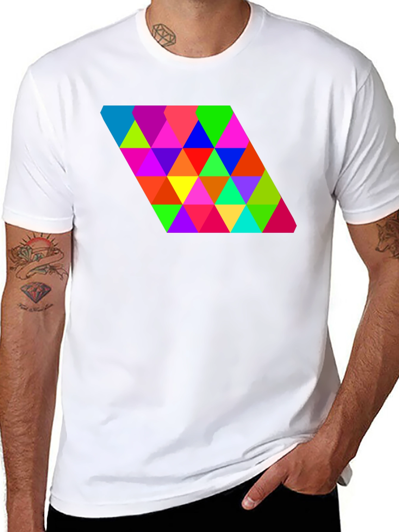 Geometric Triangle Pattern Black Tee
