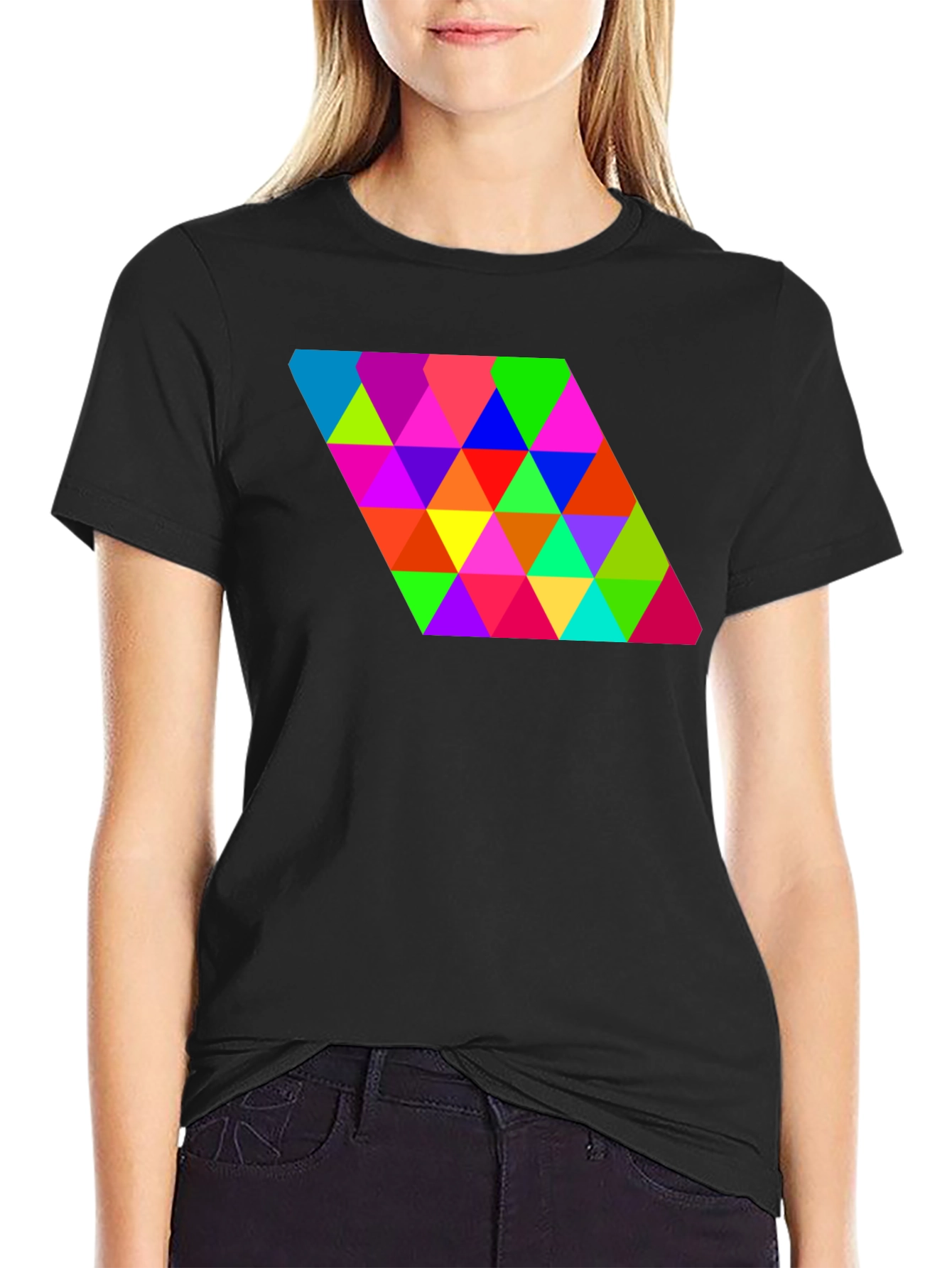 Geometric Triangle Pattern Black Tee