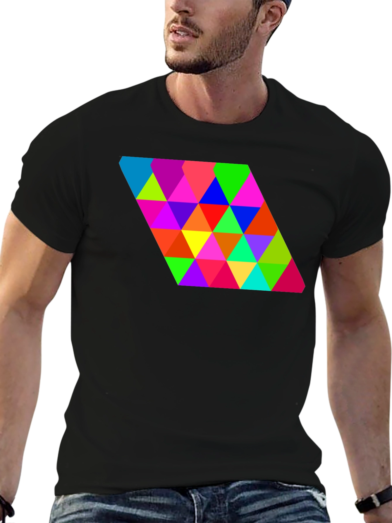 Geometric Triangle Pattern Black Tee