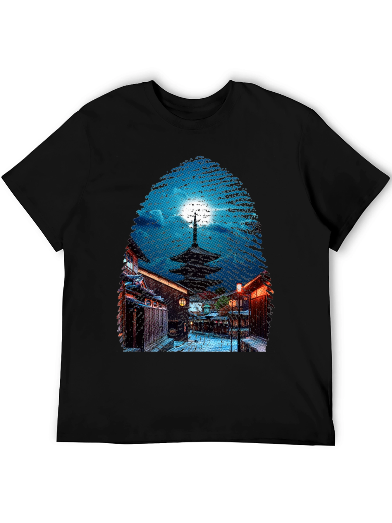 Asian Nightscape Graphic Tee - Black