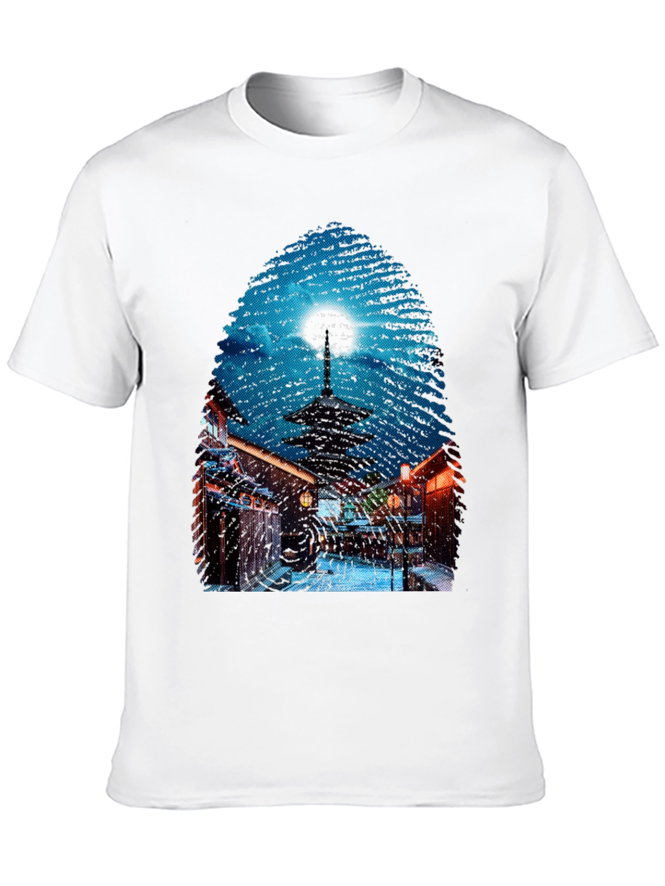 Asian Nightscape Graphic Tee - Black