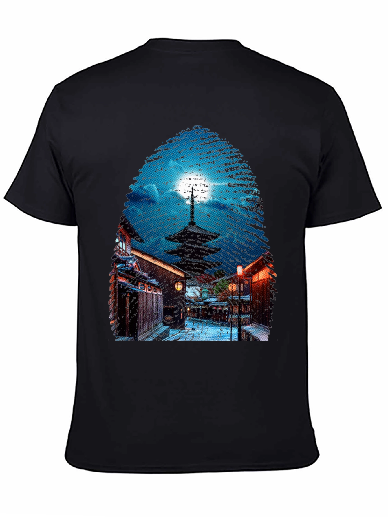 Asian Nightscape Graphic Tee - Black