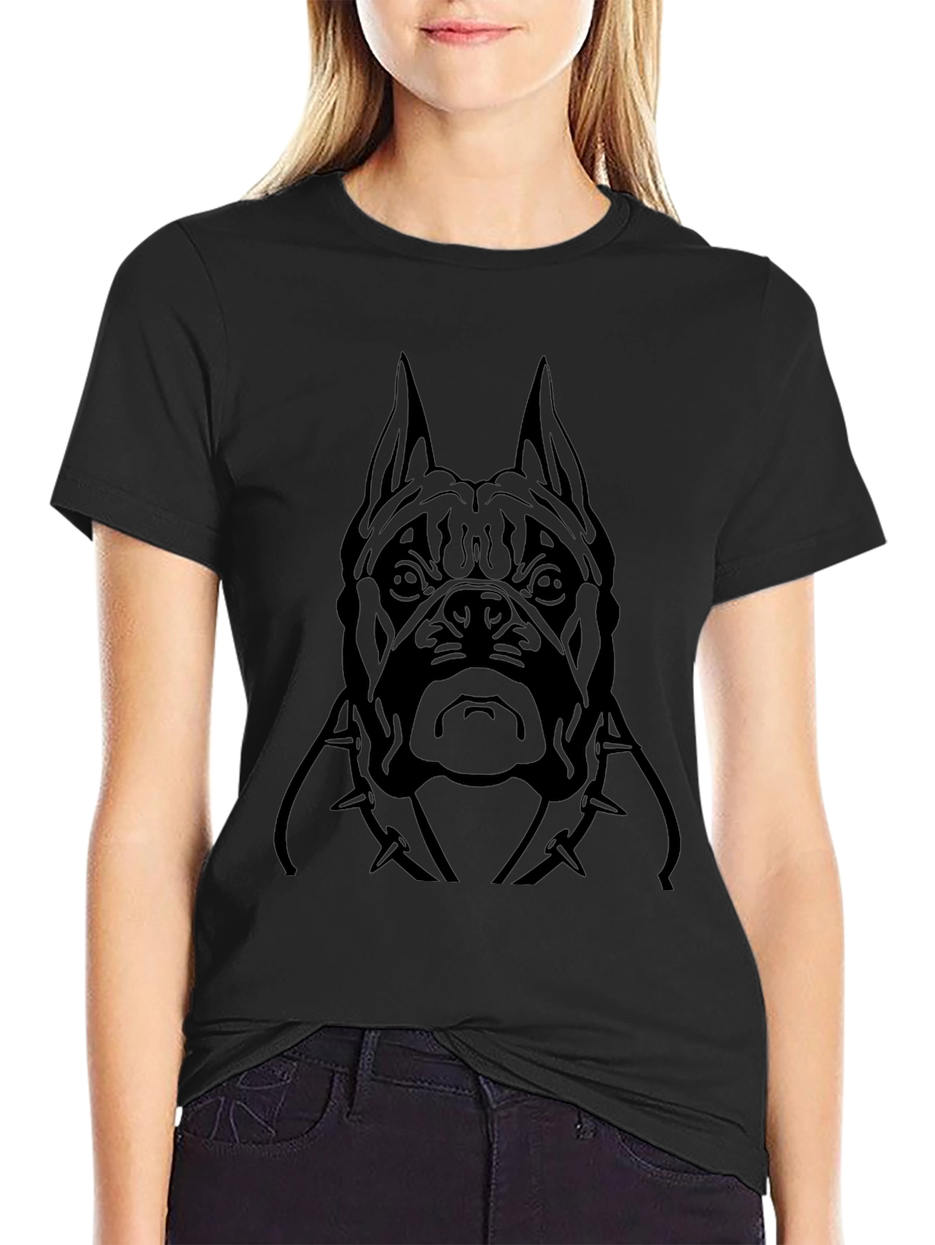 Black Graphic Tee - Dog Head Spike Collar