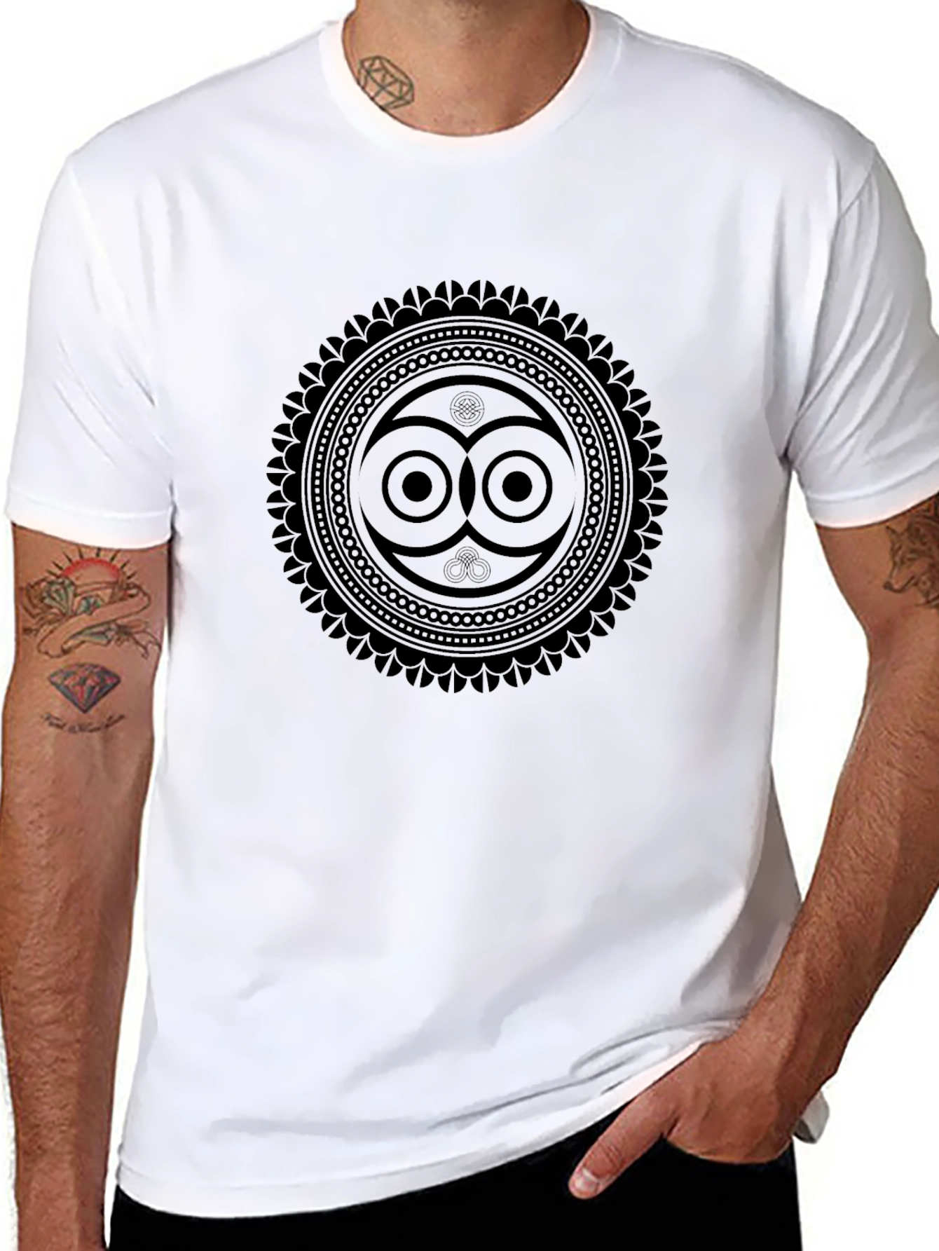 Geometric Owl Print Black T-Shirt