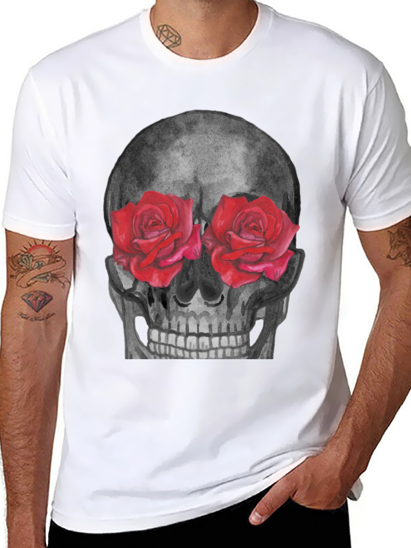 Skull & Roses Graphic Tee - Unique Design