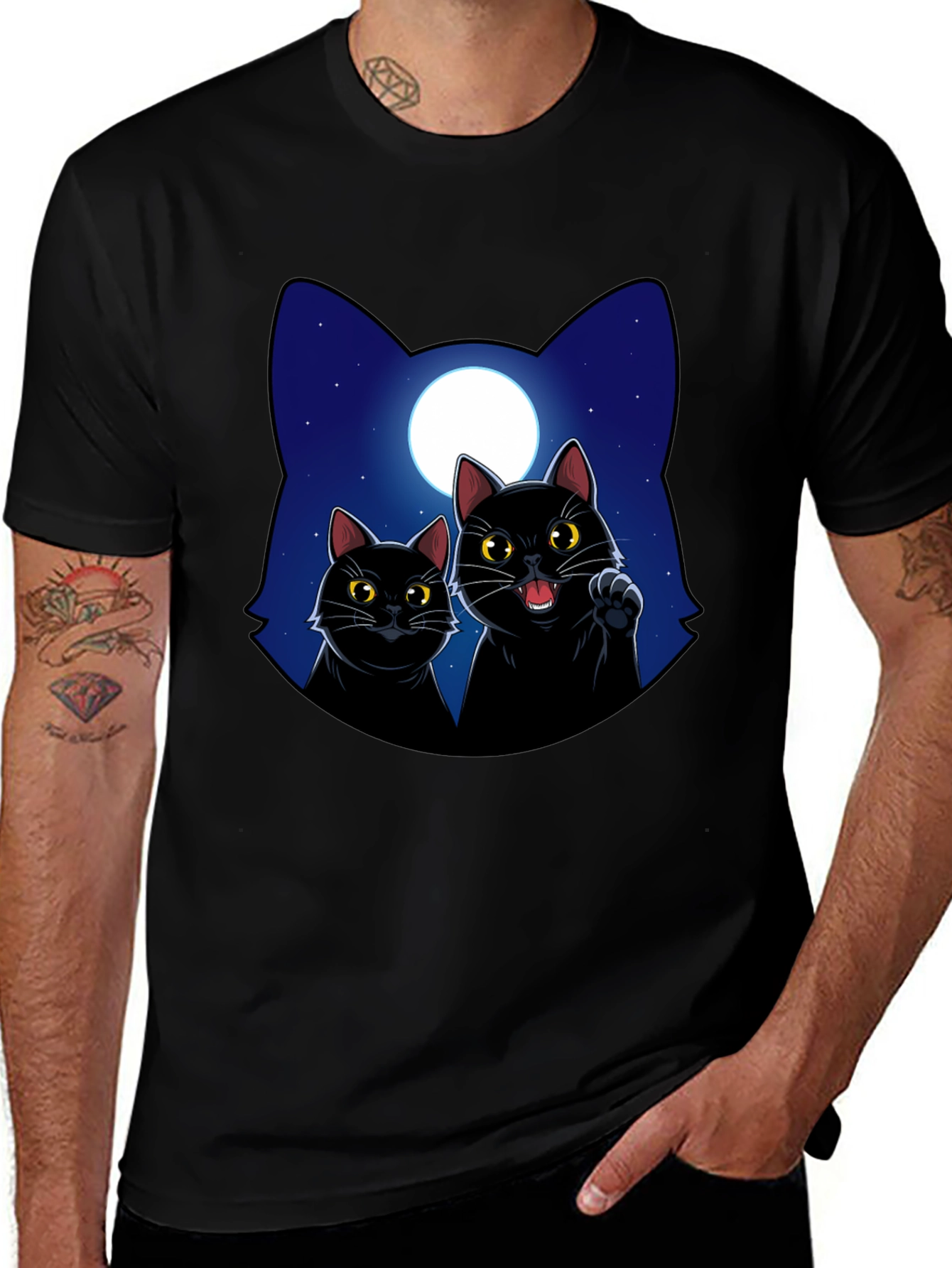 Black Cat Moon Graphic T-Shirt