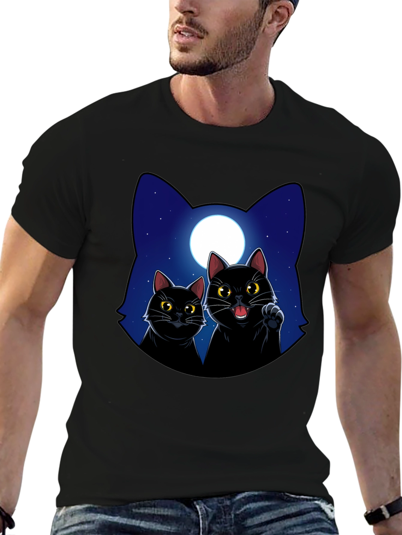 Black Cat Moon Graphic T-Shirt