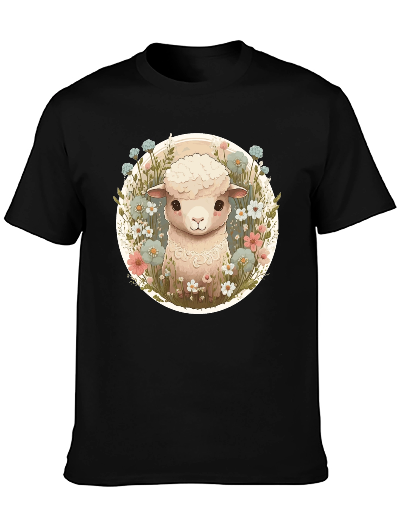 Cute Lamb & Flower Graphic Tee
