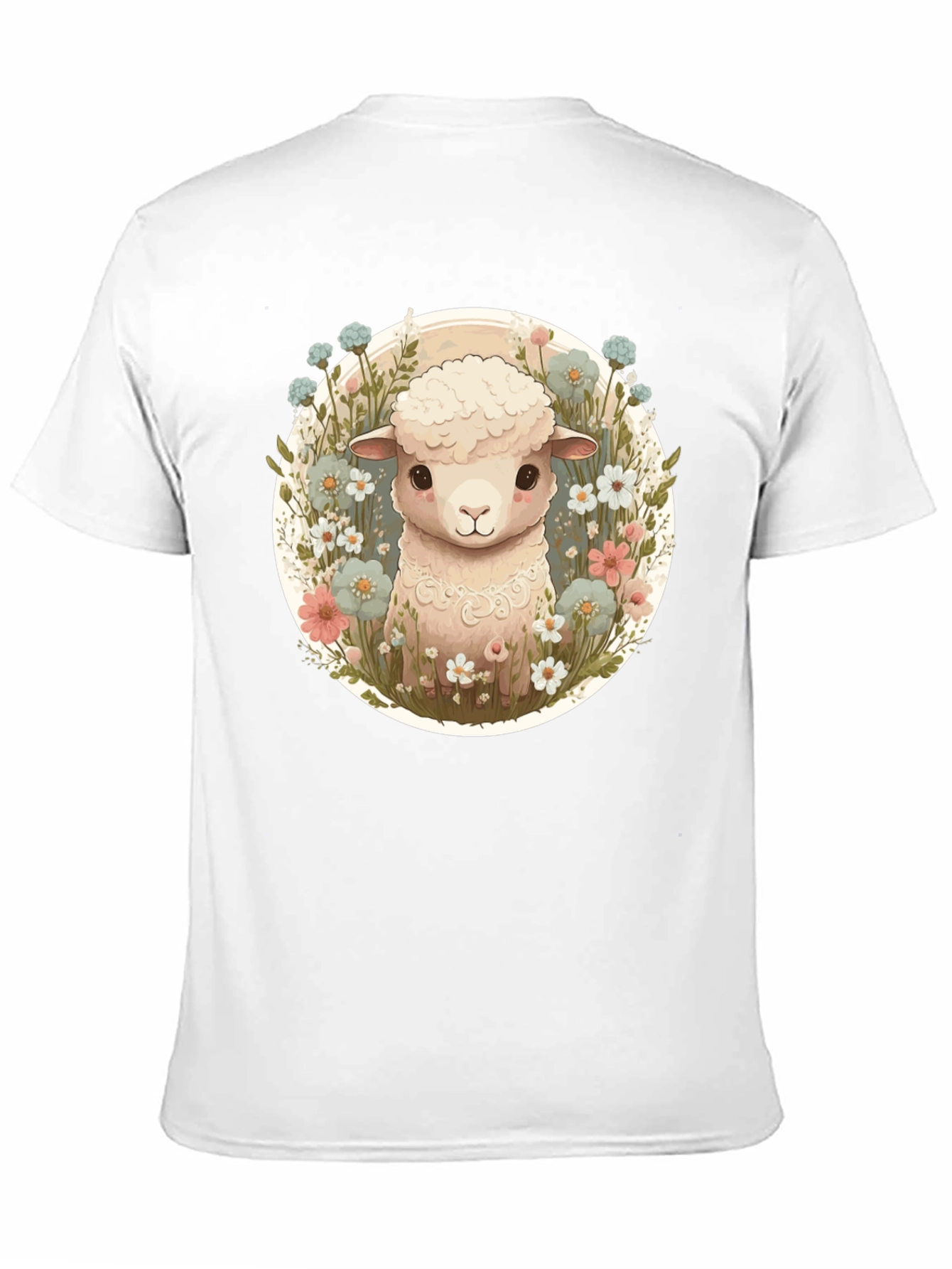 Cute Lamb & Flower Graphic Tee