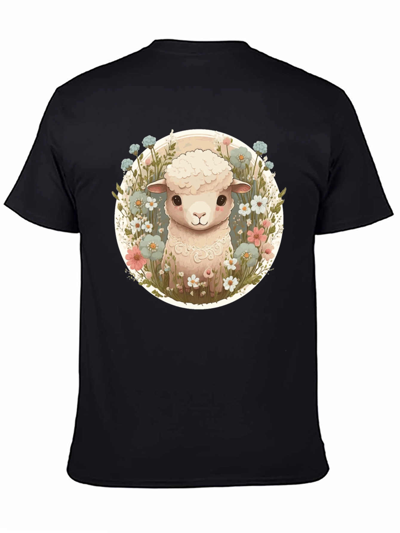 Cute Lamb & Flower Graphic Tee